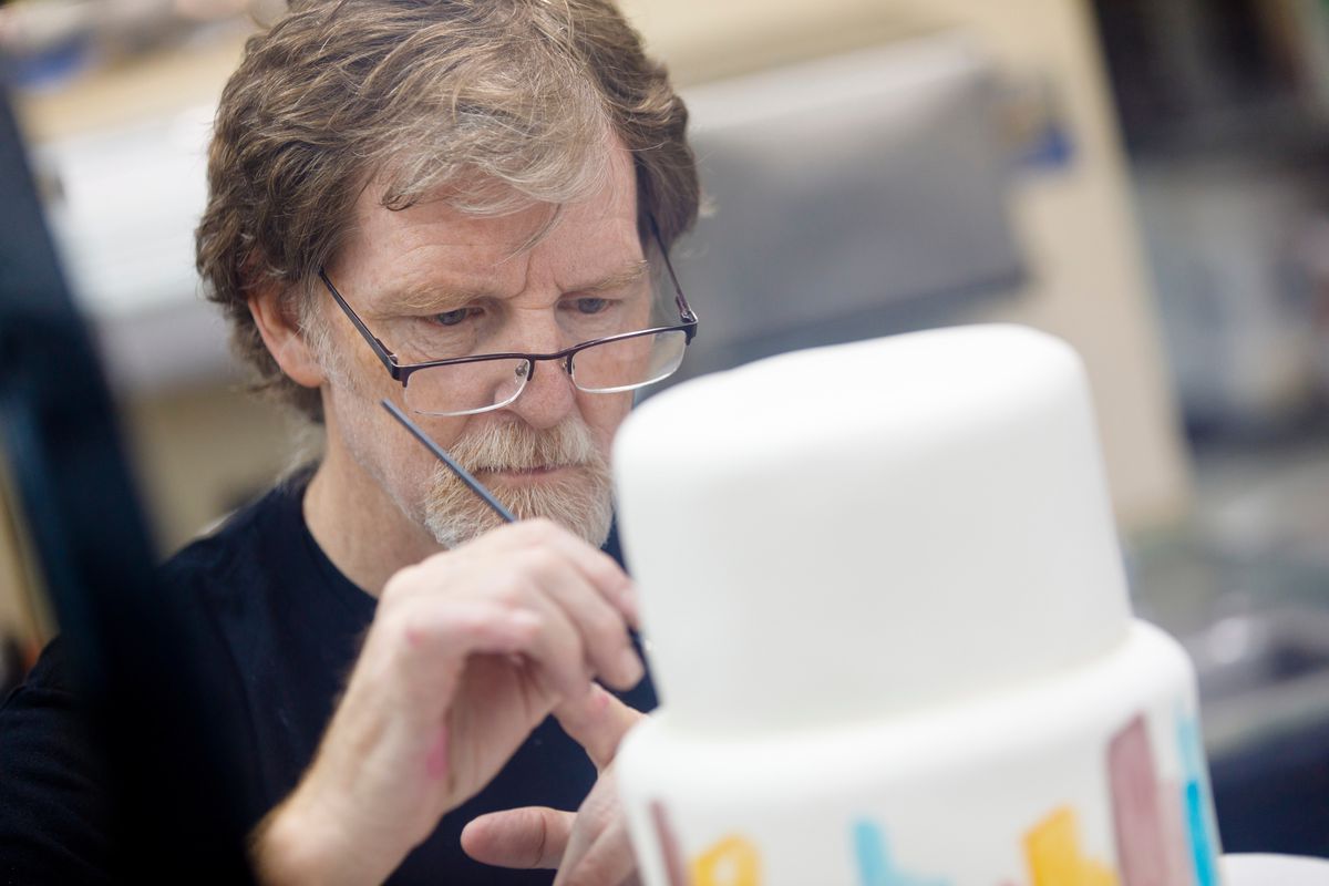 Jack Phillips, owner of Masterpiece Cakeshop in Lakewood, CO decorates a cake for a client on Sept. 21, 2017. Phillips refused to bake a cake for a same-sex couple in 2012 and is now taking his case to the Supreme Court following the Colorado Civil Rights
