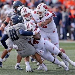 Chris Orr continues his marvelous 2019 season, here shown forcing a QB fumble, which Illinois would recover. Orr would lead the team with nine tackles.