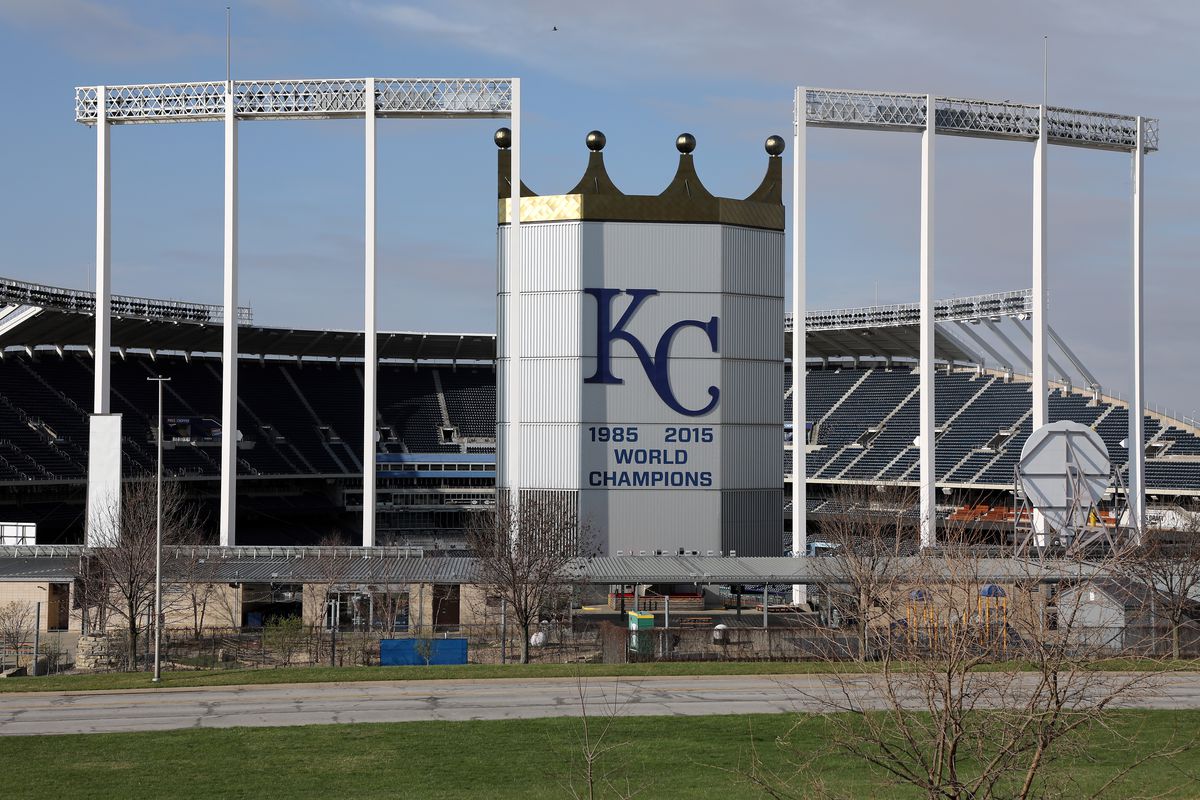 An empty Kauffman Stadium, home of the Kansas City Royals, is shown on what would have been Major League Baseball’s Opening Day on March 26, 2020 in Kansas City, Missouri.