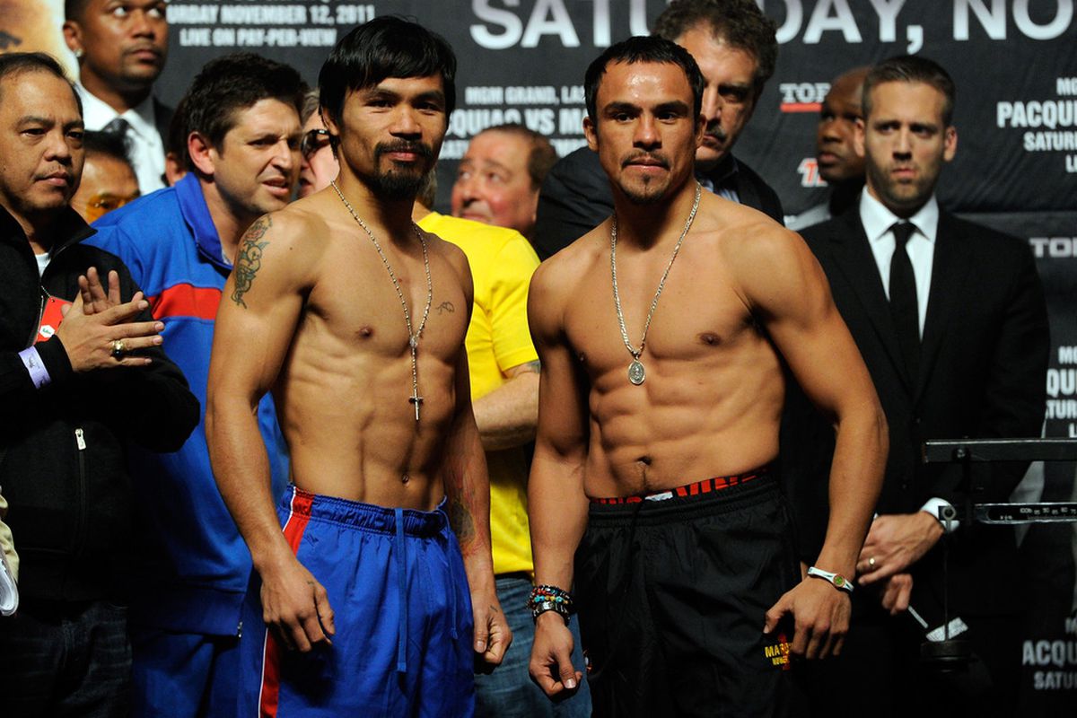 Is Juan Manuel Marquez in better shape than he was the last time he weighed 142 pounds? (Photo by Ethan Miller/Getty Images)