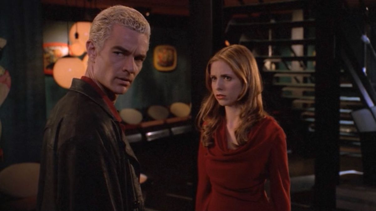 Spike and Buffy looking backward in the season 6 episode “Once More, With Feeling”