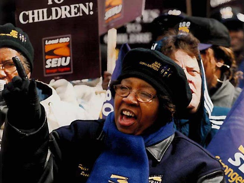 Helen Miller at a 2005 union rally in Springfield. Raised in the Jim Crow South, Miller came to Chicago in the 1950s looking for a job. She worked in industrial laundry and later as a home health care worker. | Provided