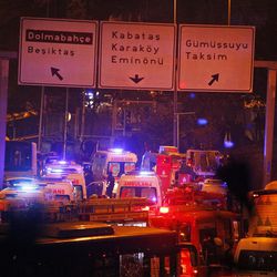 Rescue services rush to the scene of explosions near the Besiktas football club stadium, following at attack in Istanbul, late Saturday, Dec. 10, 2016. Two loud explosions have been heard near the newly built soccer stadium and witnesses at the scene said gunfire could be heard in what appeared to have been an armed attack on police. Turkish authorities have banned distribution of images relating to the Istanbul explosions within Turkey. 