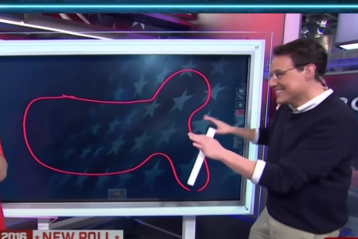 Steve Kornacki hand-drawn picture of the map of the United States on a TV screen closely resembled a penis. 