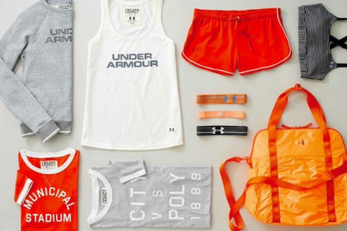 Products from the fall 2014 line; Image via <a href="http://racked.com/archives/2014/04/01/under-armours-fall-line-was-inspired-by-gym-selfies.php">Racked</a>