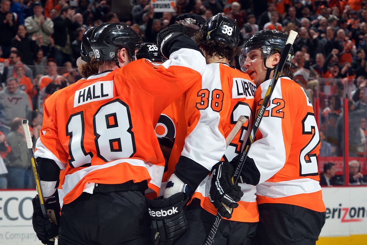 Left to right: Hall (waiver claim), Fedotenko (free agent), Lauridsen (draft pick), Schenn (trade target). Diversity.