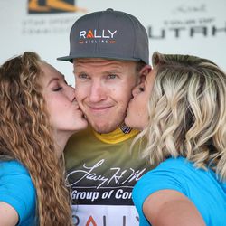 Robert Britton, Canadian of Rally Cycling, retains the race leader's yellow jersey after Stage 5 of the Tour of Utah in Bountiful on Friday, Aug. 4, 2017.