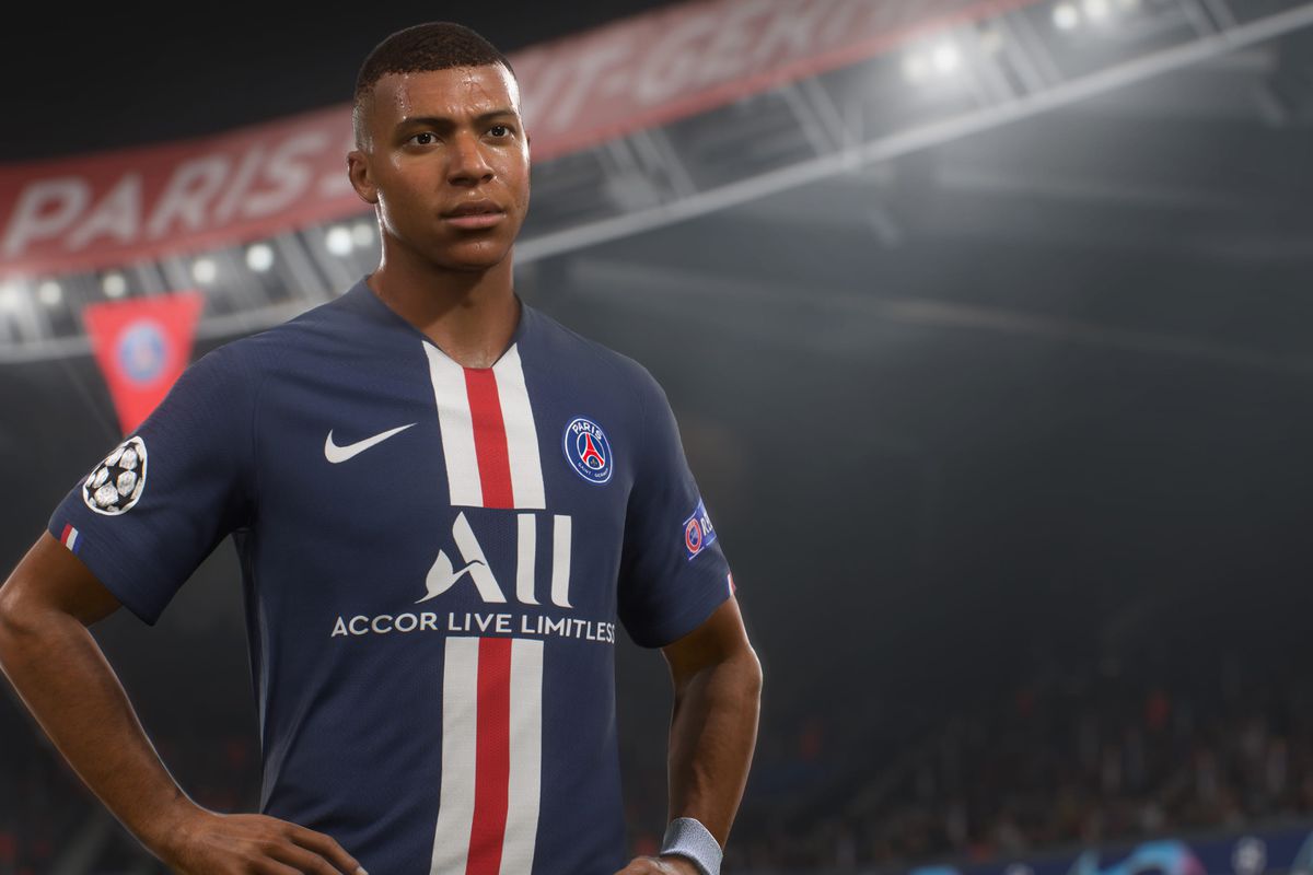 a close-up of Kylian Mbappé waiting to take a penalty kick in FIFA 21