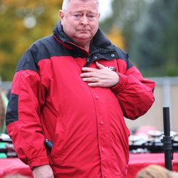 John Miller, American Fork Marching Band director, becomes emotional as he talk to band members following practice Wednesday, Oct. 28, 2015. Miller is preparing to retire after more than 30 years of teaching.