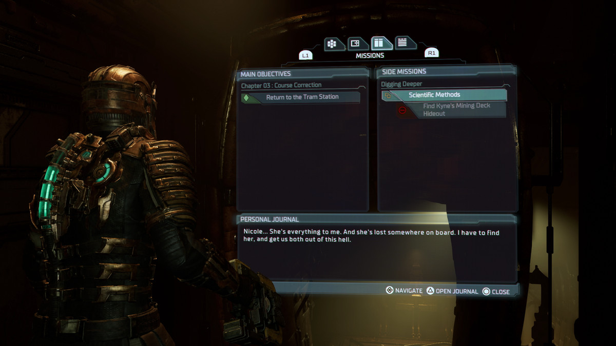 The Dead Space HUD menu for side missions