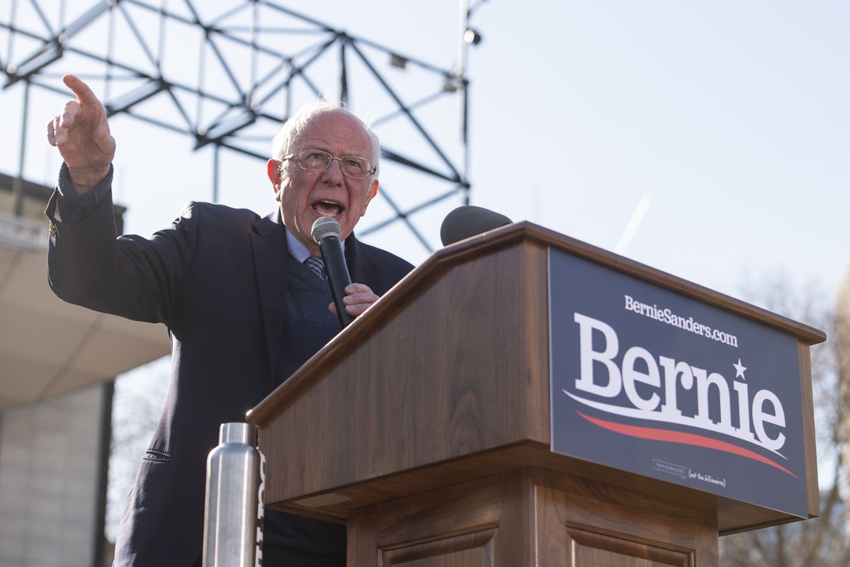 Then-presidential candidate Bernie Sanders speaks at Grant Park in March 2020. Sanders showed his support for striking Cook County workers Saturday.
