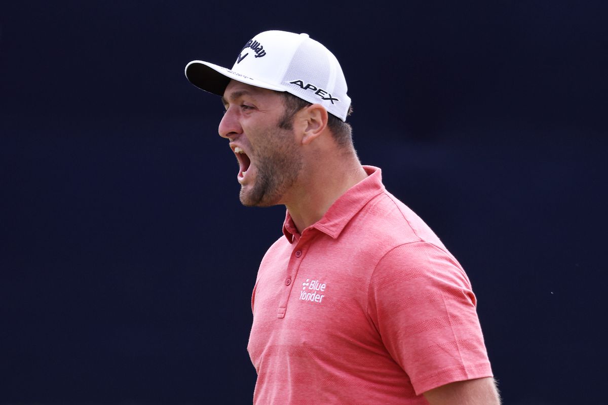 Jon Rahm of Spain celebrates making a putt for birdie on the 18th green during the final round of the 2021 U.S. Open at Torrey Pines Golf Course (South Course) on June 20, 2021 in San Diego, California.