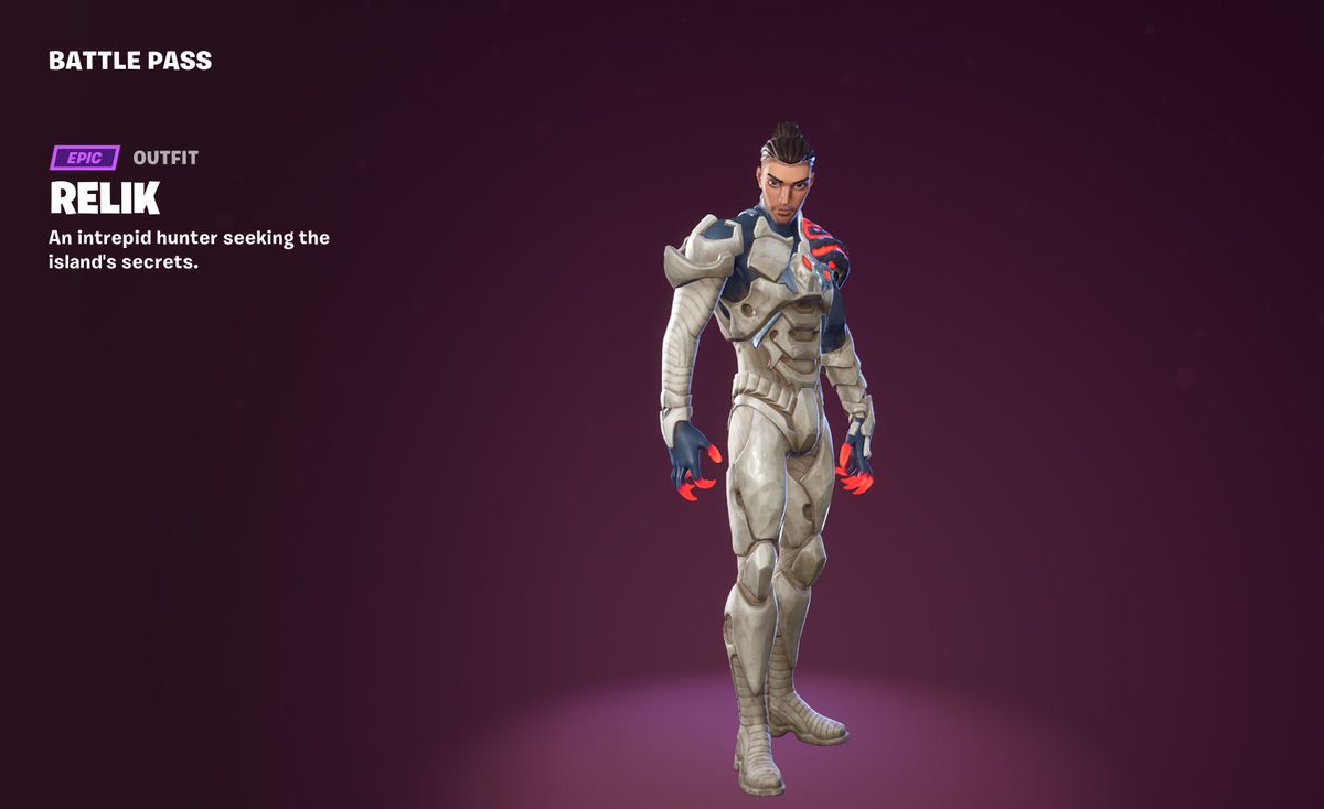 Relik, a man in a bone-like full-body suit in Fortnite