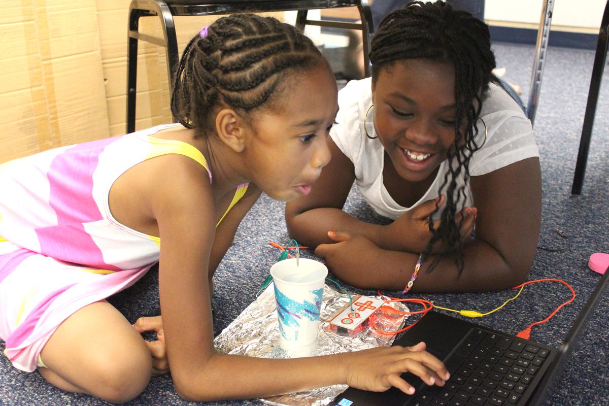 Students Maliah and Kayla at the Imaginarium's Summer Lab camp at Columbine Elementary School.