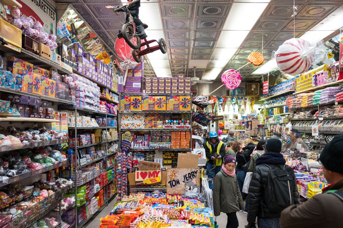 Shelves packed with candy inside store Economy Candy