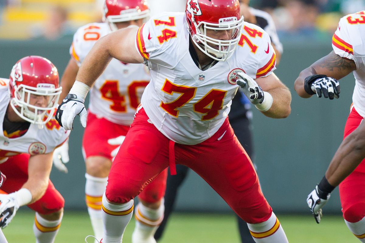 Aug 30, 2012; Green Bay, WI, USA; Kansas City Chiefs offensive tackle Eric Winston (74) during the game against the Green Bay Packers at Lambeau Field.  The Packers defeated the Chiefs 24-3.  Mandatory Credit: Jeff Hanisch-US PRESSWIRE