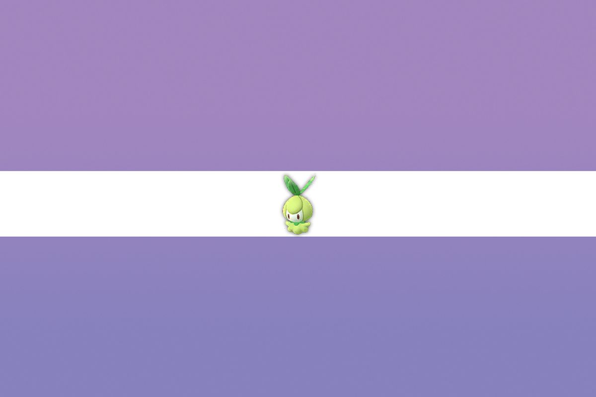 A tiny green Petilil on a purple background