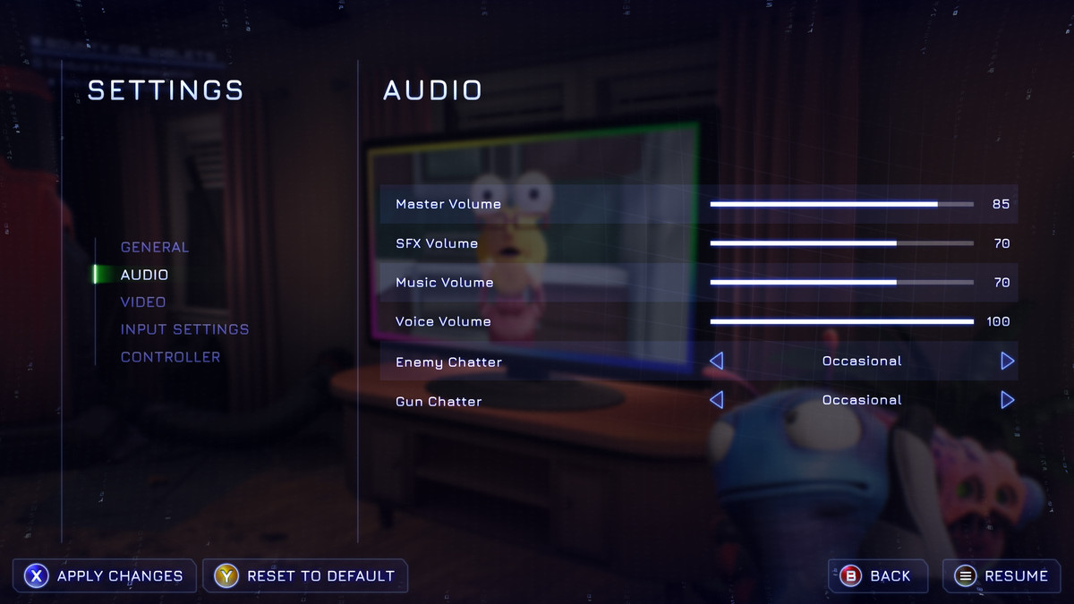 The High On Life audio settings menu.