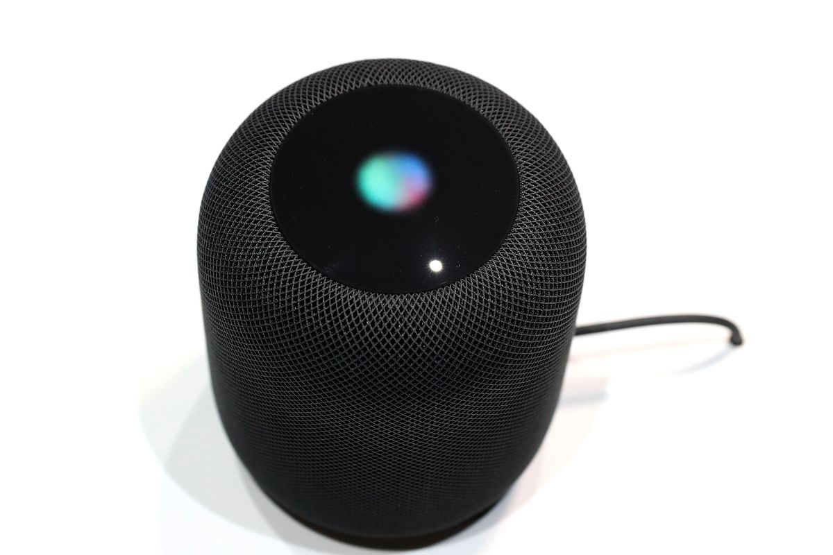  A prototype of Apple's new HomePod smart speaker is displayed during the 2017 Apple Worldwide Developer Conference (WWDC) at the San Jose Convention Center on June 5, 2017 in San Jose, California.