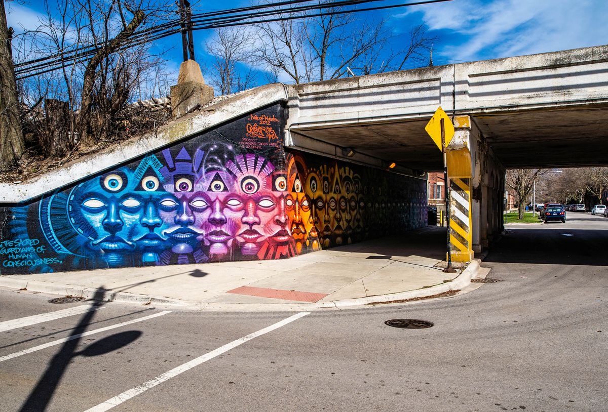 Mear One painted “Sacred Gardens” as part of the “Mile of Murals” project in Rogers Park.