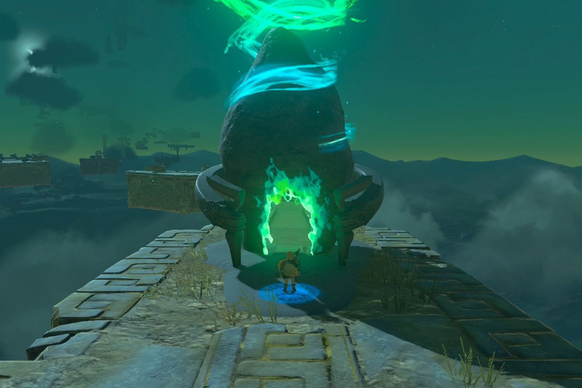 Link standing at the Taninoud Shrine location in Zelda: Tears of the Kingdom