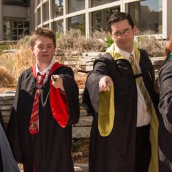 Harry Potter cosplayers pose at Salt Lake Comic Con FanX 2016.