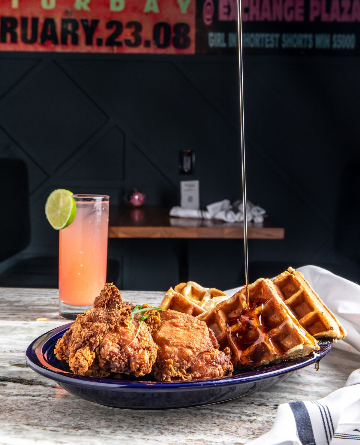 Fried chicken with plantain waffles and brown sugar butter from Ms. Icey’s Kitchen and Bar in Atlanta. 