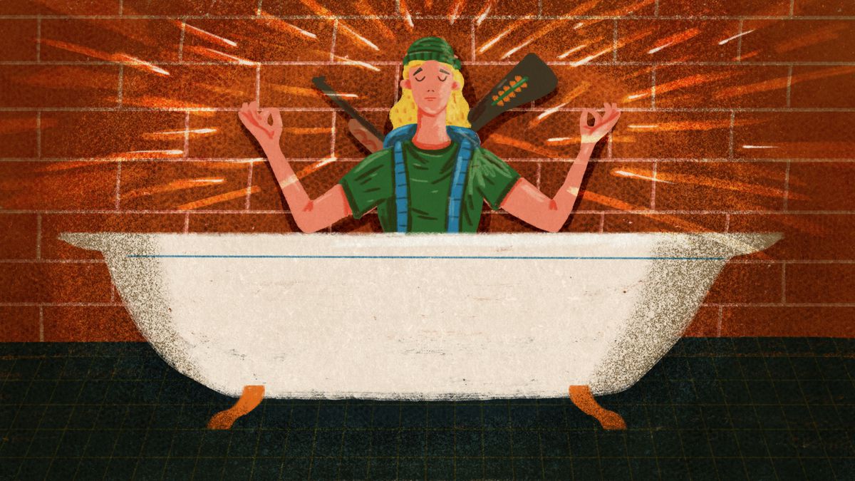 art of a PlayerUnknown’s Battlegrounds combatant meditating in a bathtub