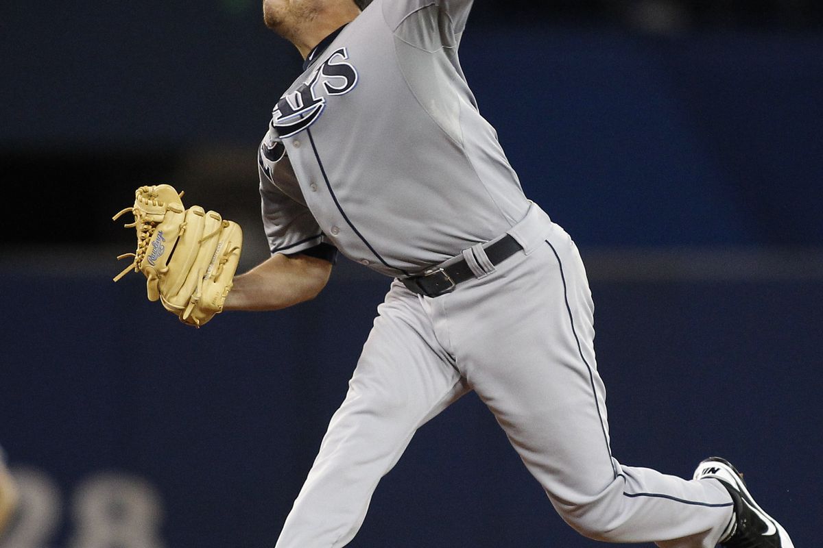 August 30, 2012; Toronto, ON, CANADA; Tampa Bay Rays starting pitcher Matt Moore (55) throws against the Toronto Blue Jays in the third inning at the Rogers Centre. Mandatory Credit: John E. Sokolowski-US PRESSWIRE