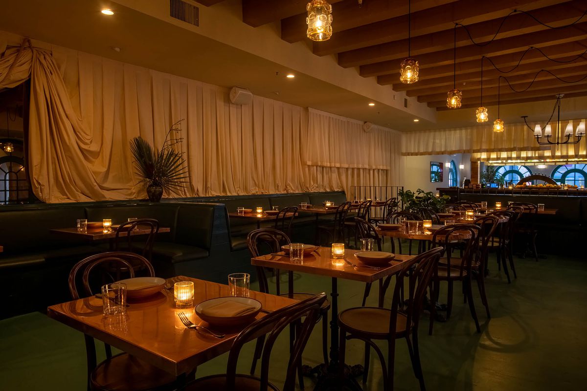 A dining area at Bar Chelou in Pasadena, California.