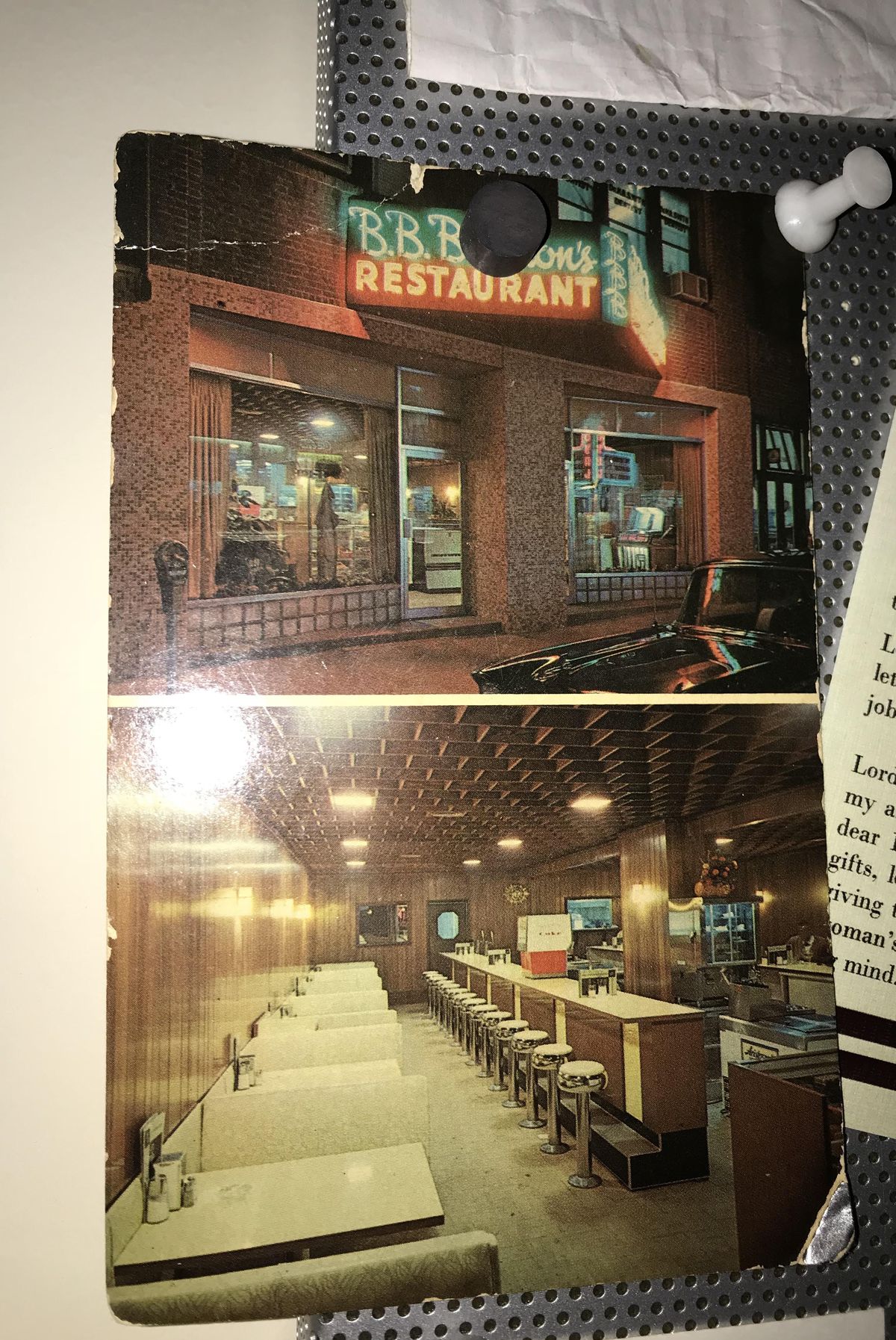 An old photograph of the outside and dining room of B.B. Beamon’s Restaurant on Auburn Avenue in Atlanta. 