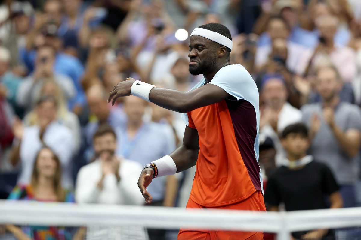 Frances Tiafoe of the United States celebrates after defeating Andrey Rublev during their Men’s Singles Quarterfinal match on Day Ten of the 2022 US Open at USTA Billie Jean King National Tennis Center on September 07, 2022 in the Flushing neighborhood of the Queens borough of New York City.