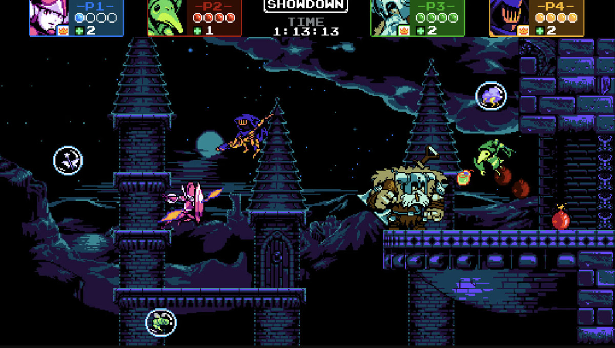 A screenshot of Shovel Knight: Treasure Trove in which four sprites are on the screen.