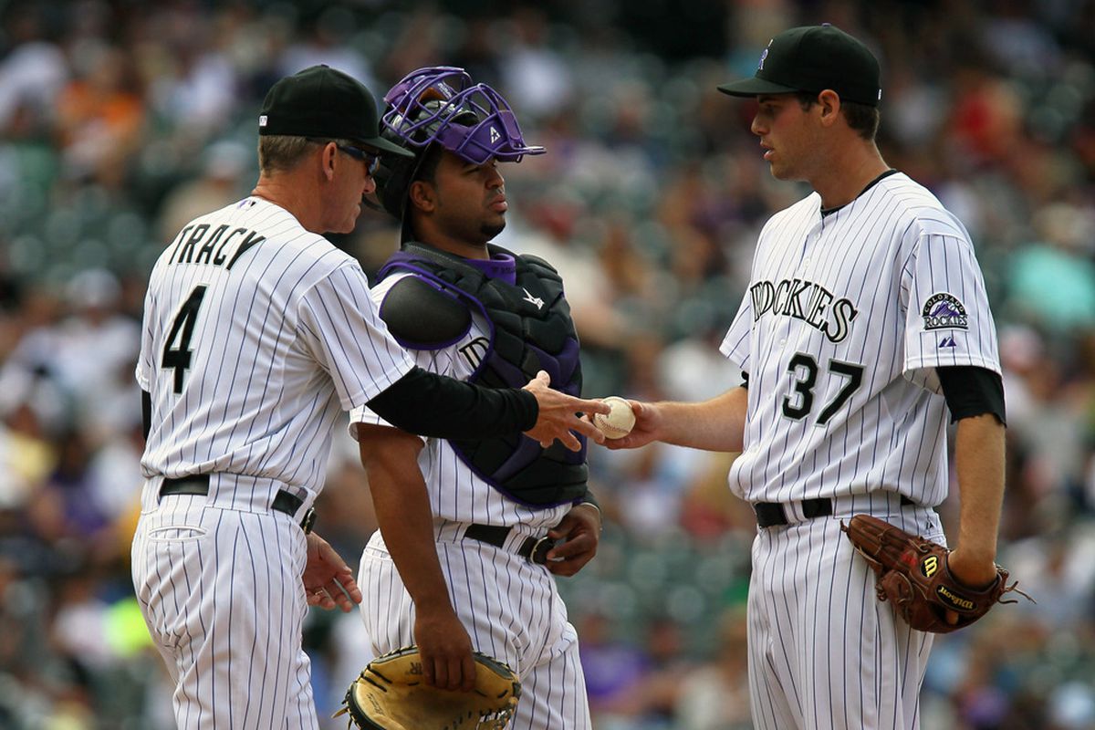 <em>Pictured (L to R):</em> Jim Tracy, Wilin Rosario, Adam Ottavino. <em>Not pictured:</em> Rosario telling Ottavino he'd give him $1000 to slap Tracy upside the mouth a few seconds beforehand.