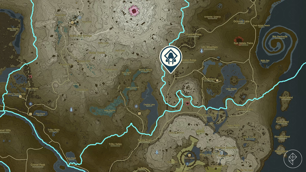 A Polygon-made map showing where to find the Mayachideg Shrine on the map