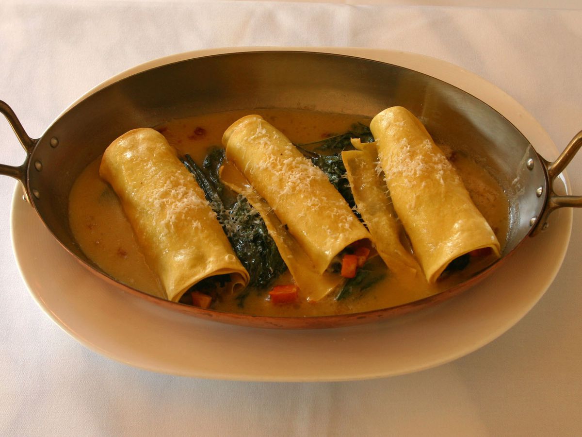 A dish of canelloni with marscapone cheese, mushroom and squash prepared by Chef Barbara Lynch at No. 9 Park restaurant in Boston.