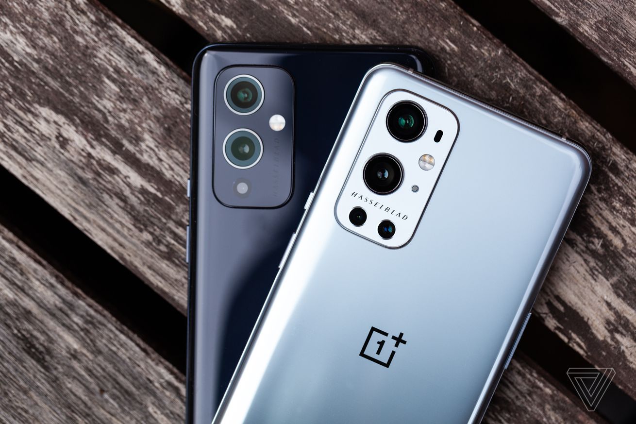 The OnePlus 9 Pro (top) and OnePlus 9