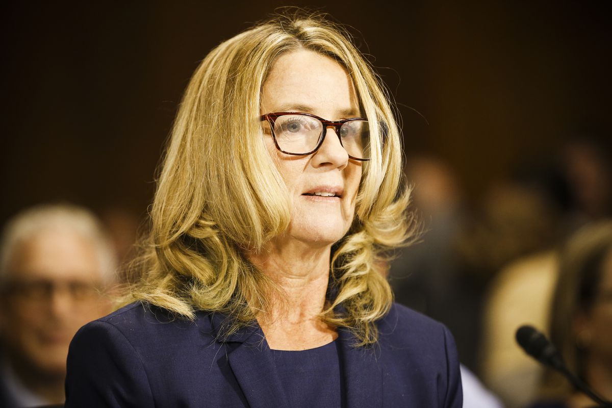 Dr. Christine Blasey Ford sits before the Senate Judiciary committee on September 27, 2018.