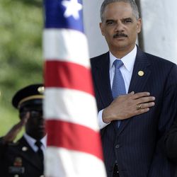 Attorney General Eric Holder attends the 50th anniversary remembrance ceremony for slain civil rights activist Medgar Evers, Wednesday, June 5, 2013,  at Arlington National Cemetery in Arlington, Va. 