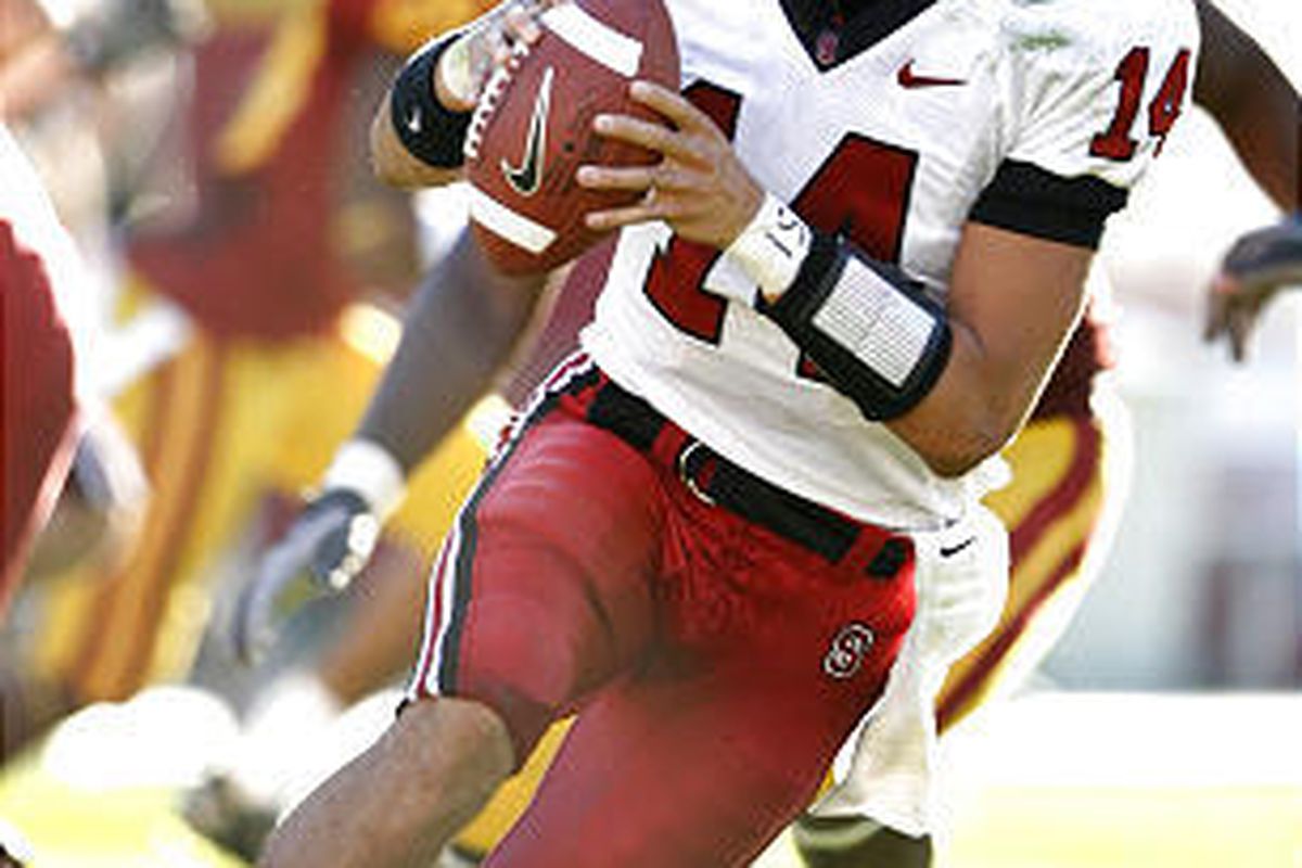Stanford quarterback Tavita Pritchard looks for an open receiver during the Cardinal's victory over Southern Cal.