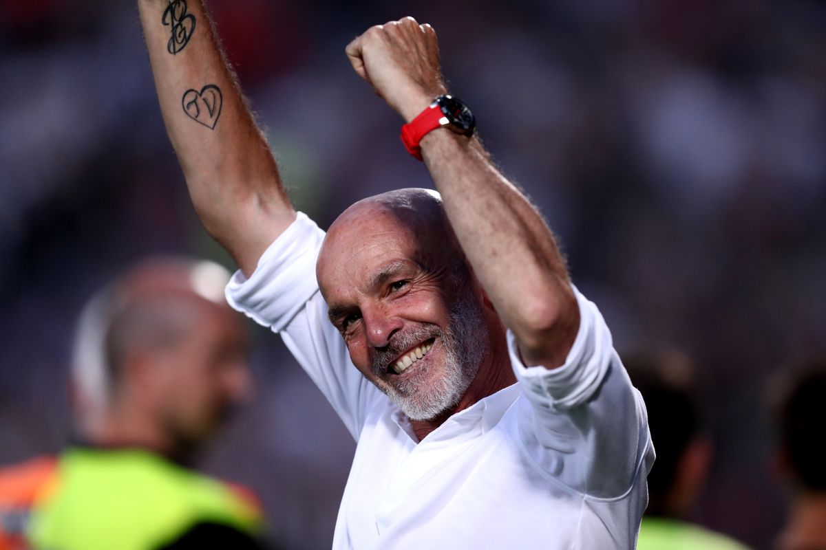 Stefano Pioli, head coach of Ac Milan , celebrates at the...