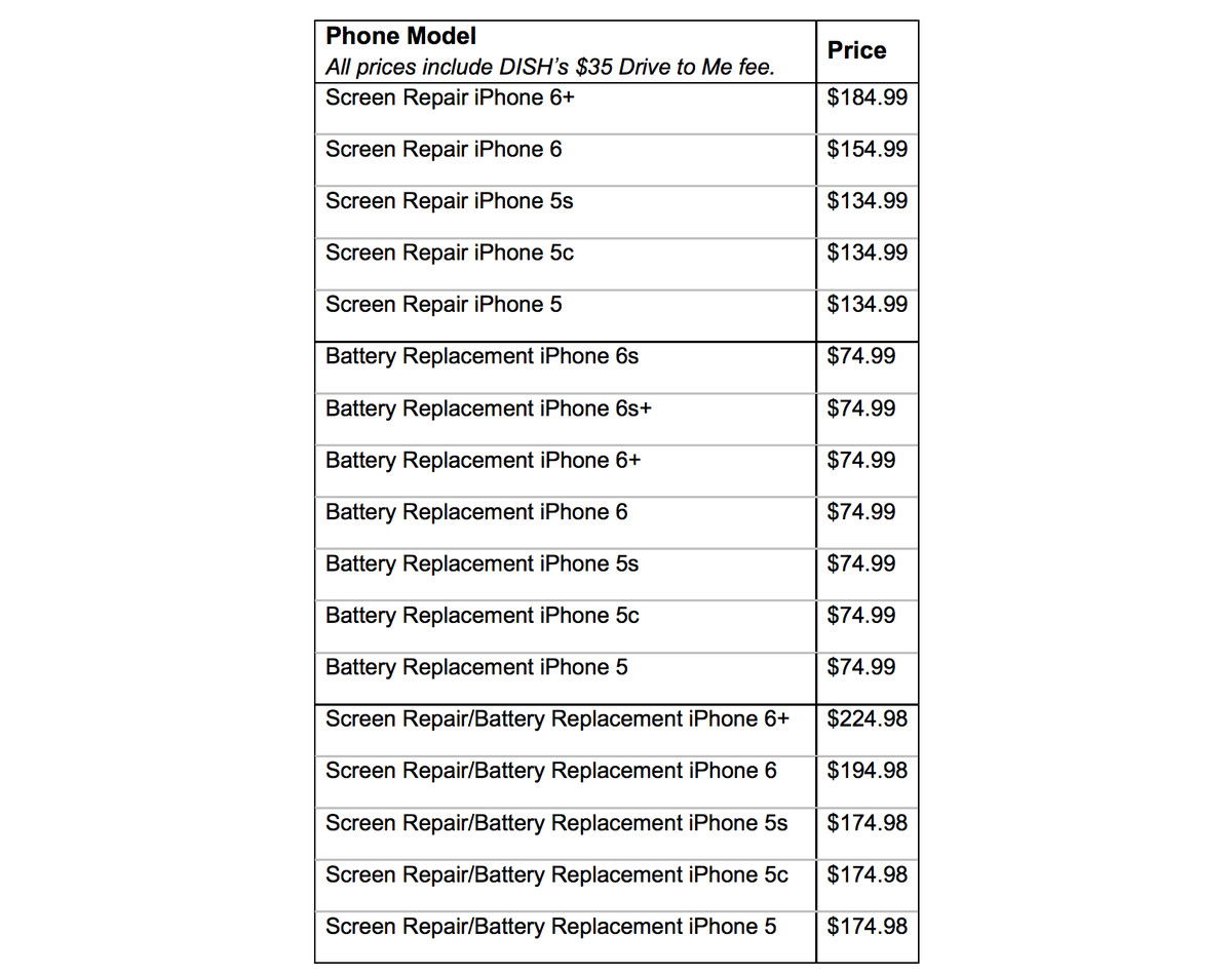 Dish phone repair prices