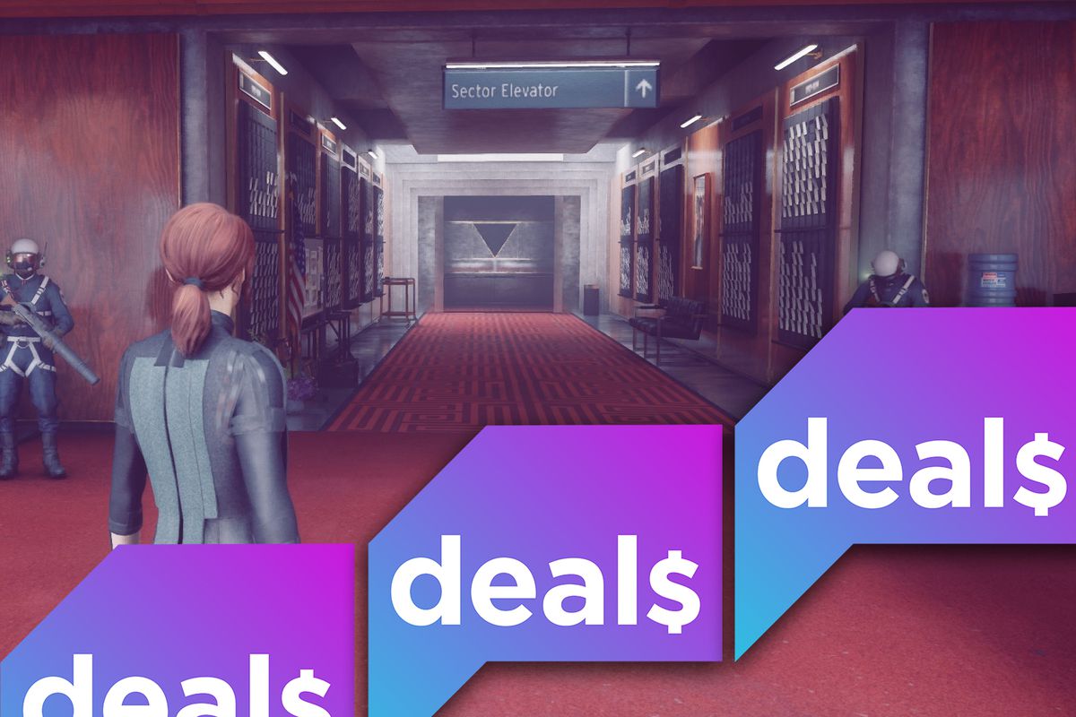 A screenshot from Control with the Polygon Deals logo overlaid