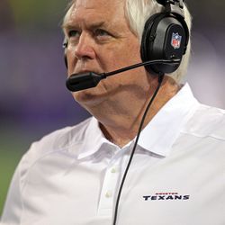 Aug 9, 2013; Minneapolis, MN, USA; Houston Texans defensive coordinator Wade Phillips looks on during the fourth quarter against the Minnesota Vikings at the Metrodome. 