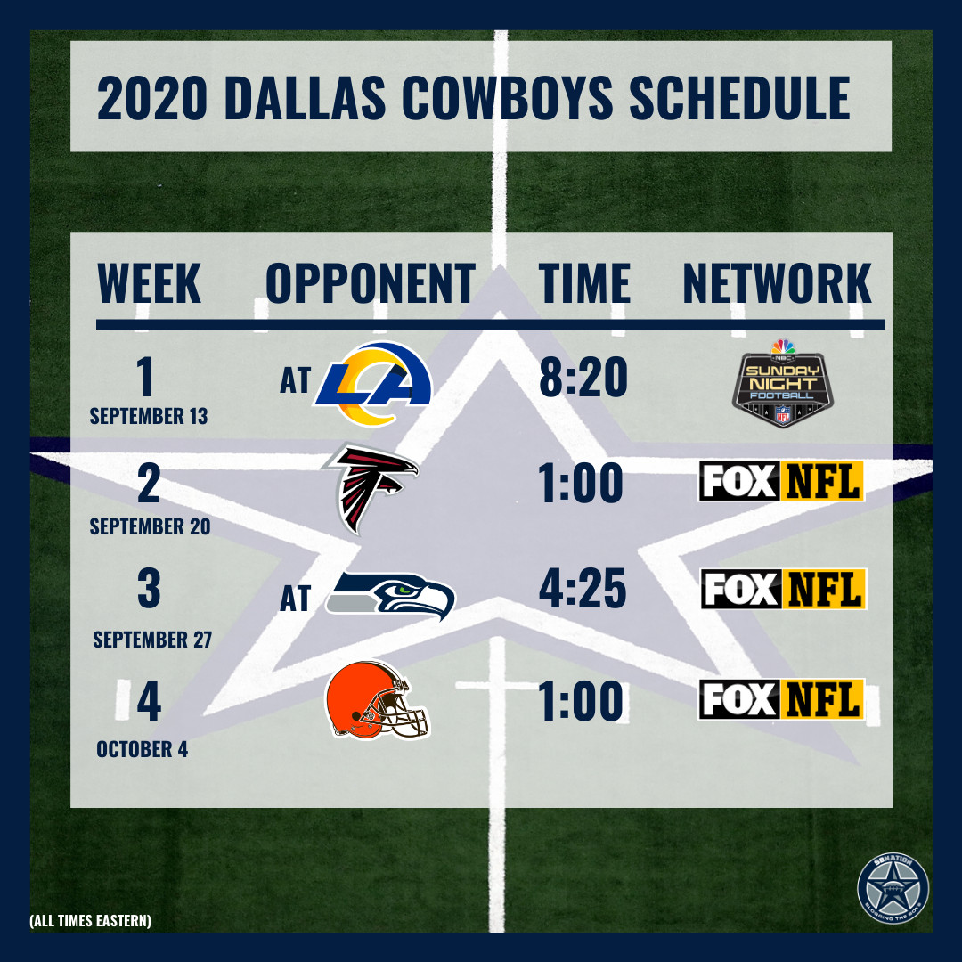 Here is the full 2020 Dallas Cowboys season schedule - Blogging The Boys