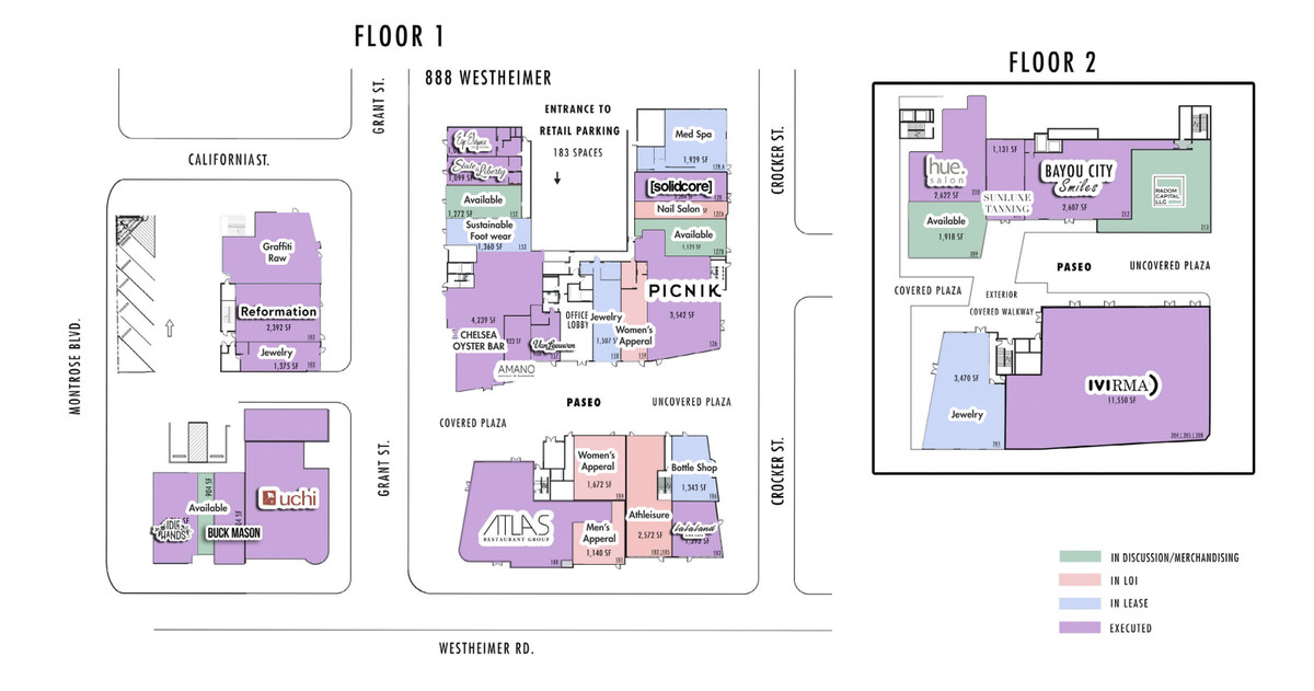 The layout of Montrose Collective, showing eight restaurants.
