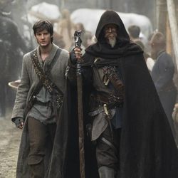 Tom Ward (BEN BARNES) is trained by Master Gregory (JEFF BRIDGES) in "Seventh Son."