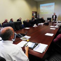 Mike Hylland speaks during the quarterly meeting of the Utah Seismic Safety Commission in Salt Lake City on Monday, April 18, 2016.