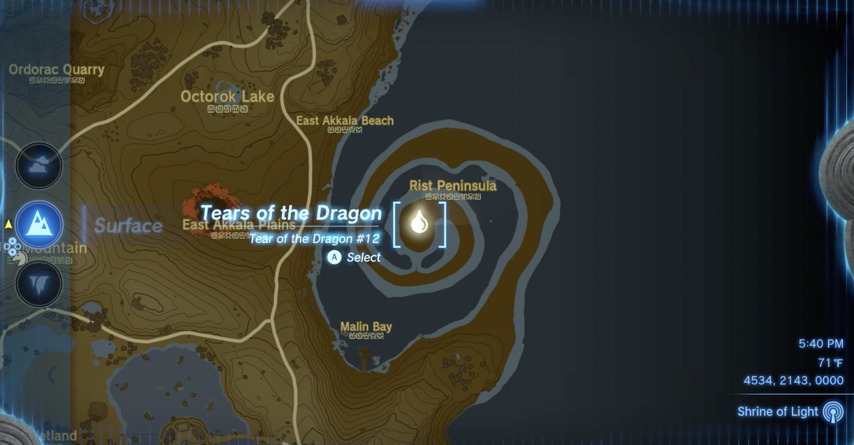 The location of the final Dragon Tear (Tears of the Dragon) in The Legend of Zelda: Tears of the Kingdom