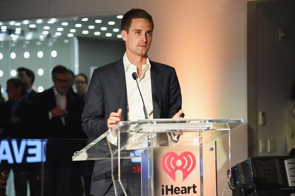 Snapchat co-founder and CEO Evan Spiegel speaks during the iHeartMedia Soundfront.